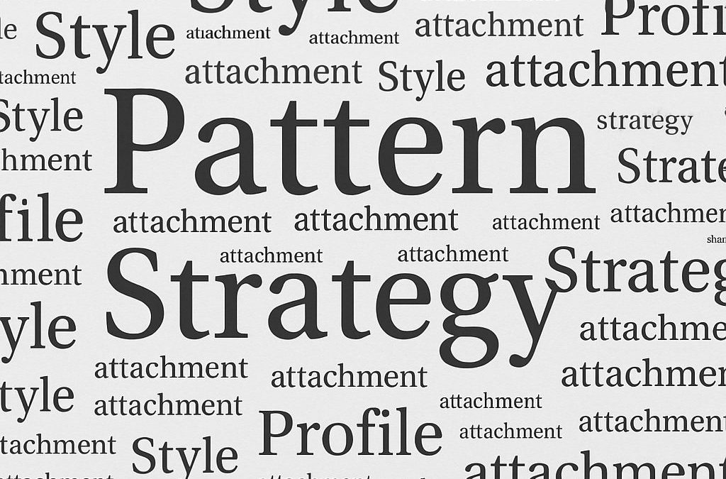 Nuage de mots en noir et blanc illustrant les confusions sémantiques autour des termes pattern, profil, style et stratégie d’attachement — image générée avec l’aide de ChatGPT.